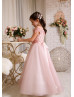 Blush Pink Lace Tulle Corset Back Flower Girl Dress